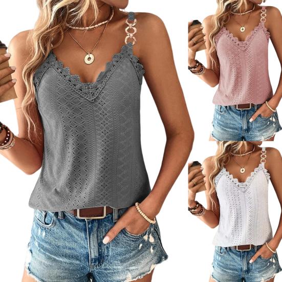 Letní topy Krajkové podvazky s výstřihem do V Duté Streetwear Oblečení Polyester Design bez rukávů Dámská vesta Seznamka