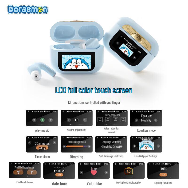 ROCK Doraemon Smart Touch Screen ANC Wireless Earbuds