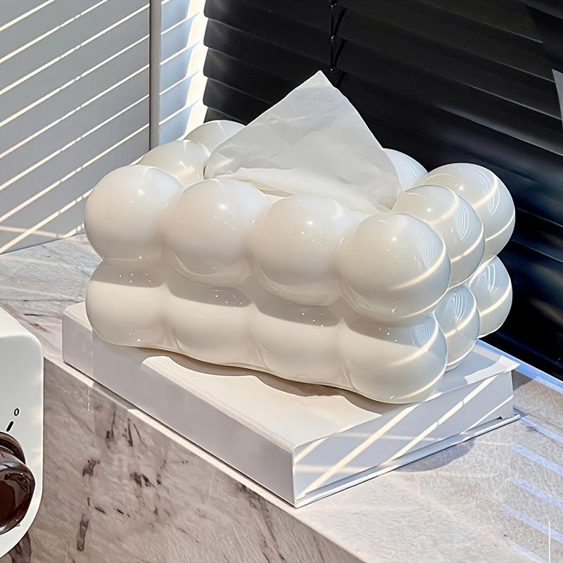 [Elegant Tissue Box] White Elegant Modern Cloud-Shaped Glossy Plastic Tissue Box Holder | Stylish Home Decor for Kitchen, Bedroom, and Living Room