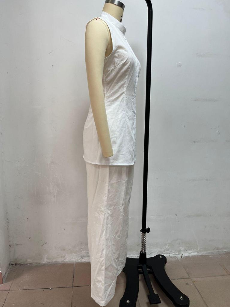 European-American Cotton Linen Drape Sleeveless Shirt & Long Pants Fashion Set