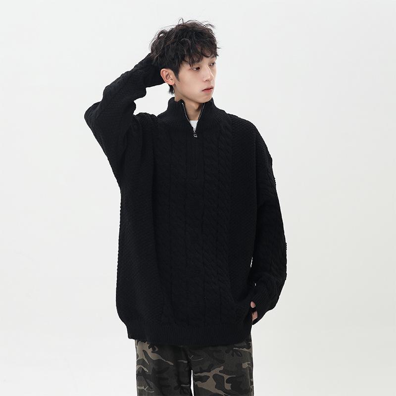 2026 Korean-Style Half-Zip Knit Sweater: Solid Color, Half-High Collar, Casual Autumn/Winter Youth Fashion.