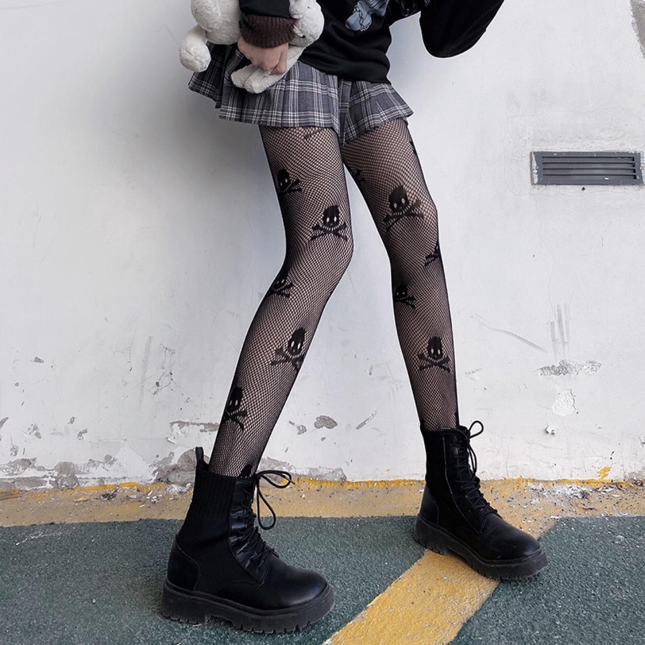 

Gothic Fishnet Stockings Black Tights Women Sexy Nylon Sheer Pantyhose Cosplay Jk Girls Tights Halloween Themed Retro Stockings# One Size