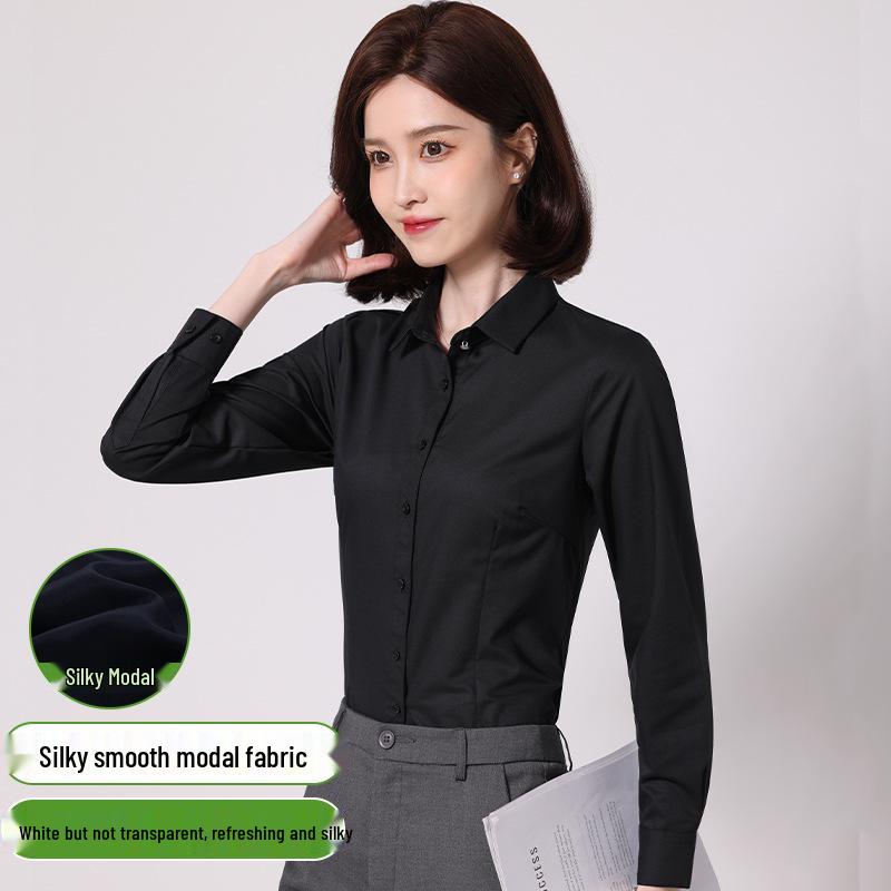 Women's Long Sleeve Professional White Stretch Shirt for College Students and Teachers