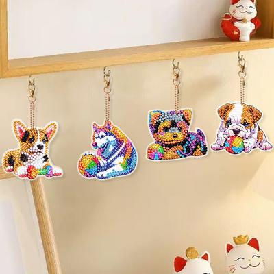 5 Pièces Porte-clés Peinture Diamant Plume d'Animal Double Face Art Peinture Diamant Pendentif Porte-clés pour Débutants Adultes