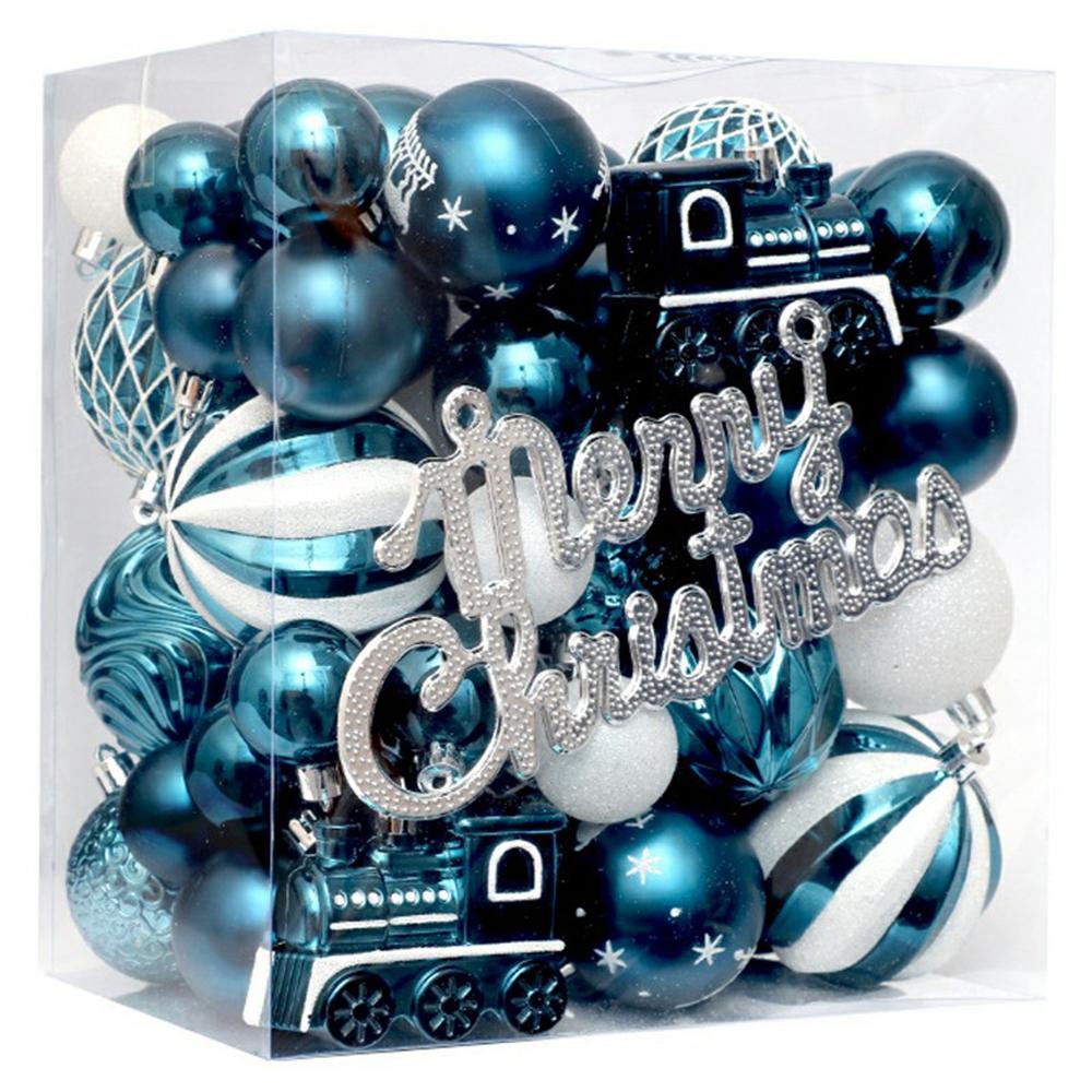 65Pcs/Set Christmas Tree Ornaments Painted Ball Set Decorative Hanging Baubles for Holiday Gift