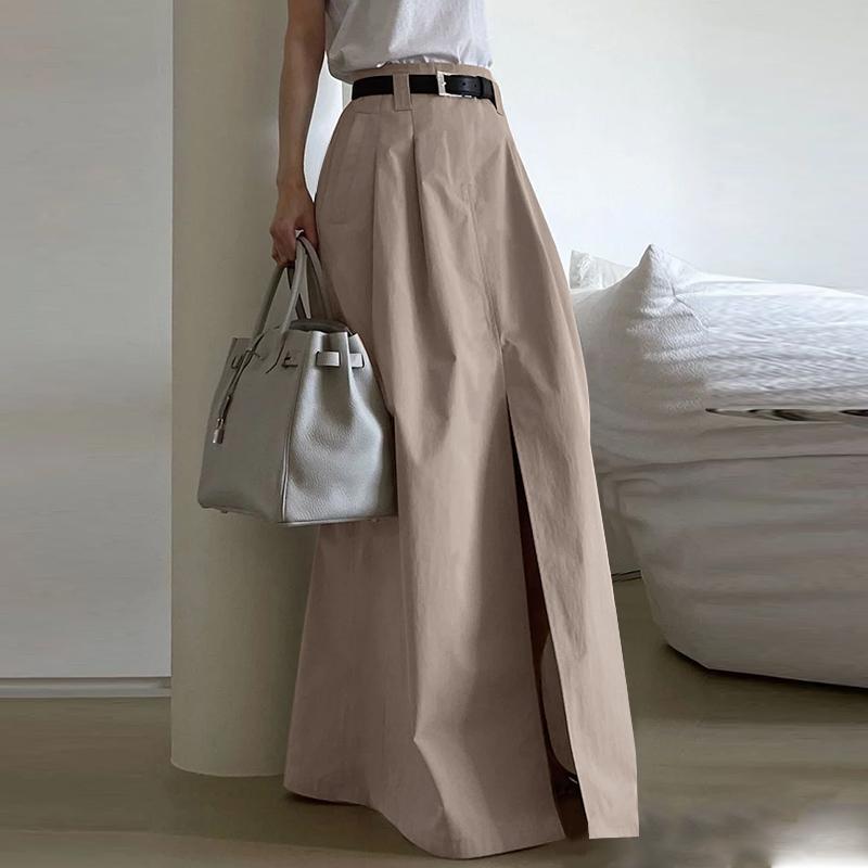 

ZANZEA Женская мода эластичный пояс карманы плиссированные свободные юбки А-силуэта 4XL хаки