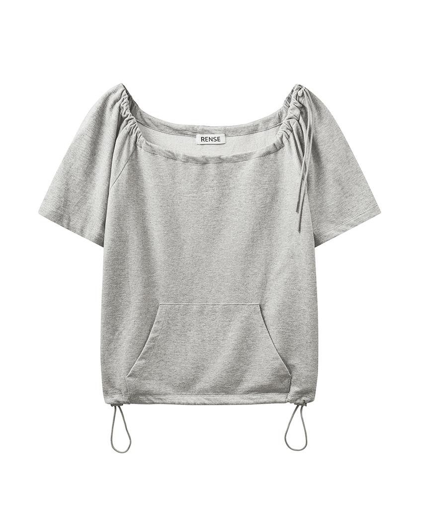 Lense Drawstring Off Shoulder Tee Melange Gray