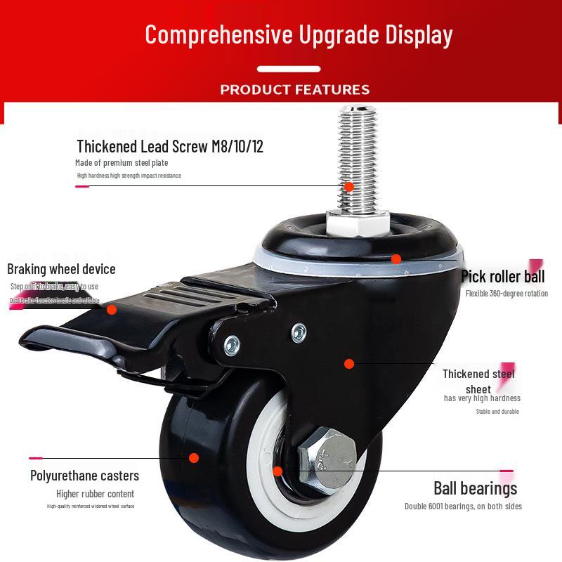 Silent Swivel Casters with Inch Threaded Rod & Double Bearings