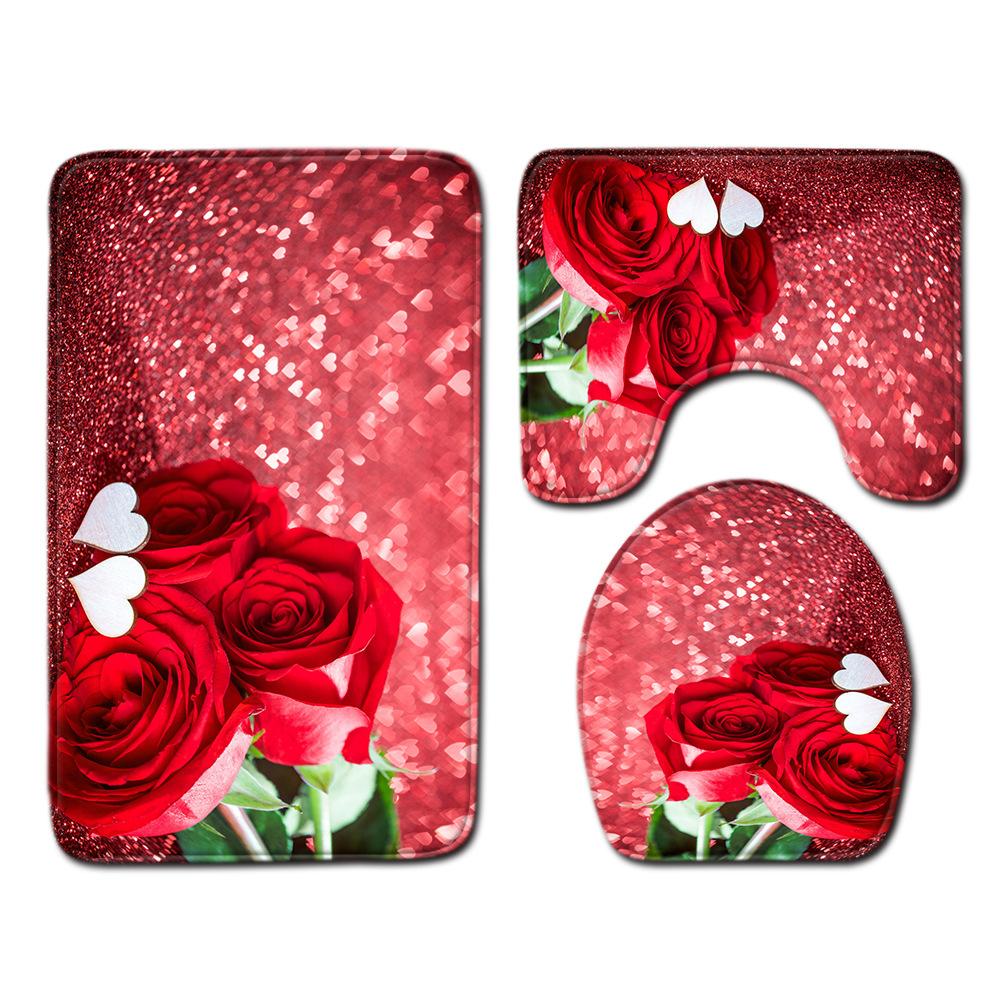 Rose Floor Mat Bathroom Mat Toilet Three-Piece Set