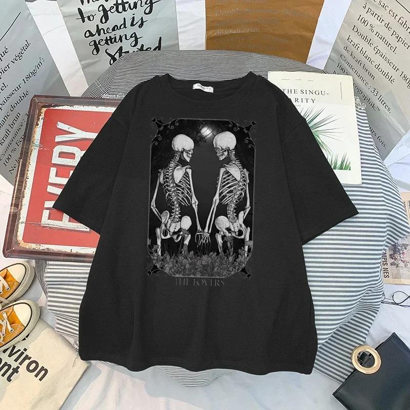 Mode Sport Kortärmad Y2K Punk T-shirts Sommar Jogging Unisex Dödskalle T-shirt Tryckt Baggy Lös Oversized Tryck T-shirt T-shirts