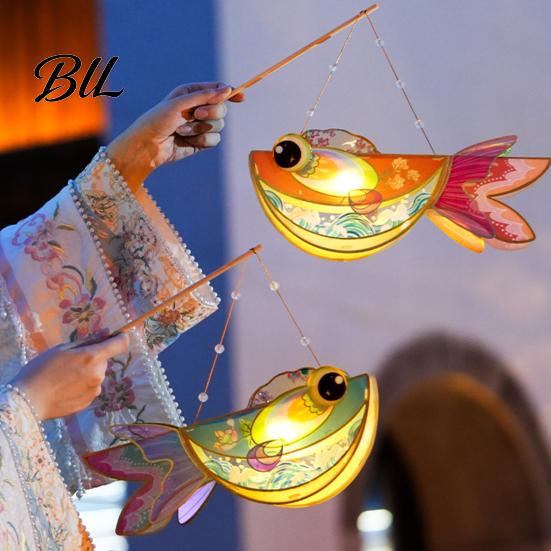 Decorative Fish Lamp DIY Lantern Kit, Chinese Style Handheld Light Up with Festive Atmosphere Lighting Handle, Traditional Mid-Autumn Spring Festival