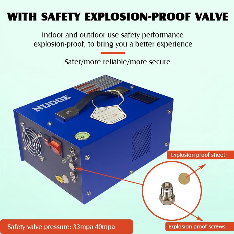 NUOGE PCP Luftkompressor Med Eksplosionssikker Ventil 300Bar 4500Psi 12/110/220V Til Fyldning af Dykkerflasker