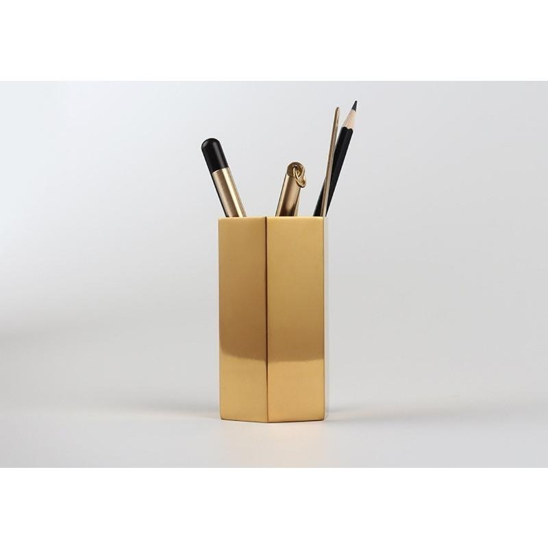 

1pcs Hexagon Pen Holder Gold Simple Style Stainless Steel Vases Home Decoration Flower Vase Concise Design Flower Bottels