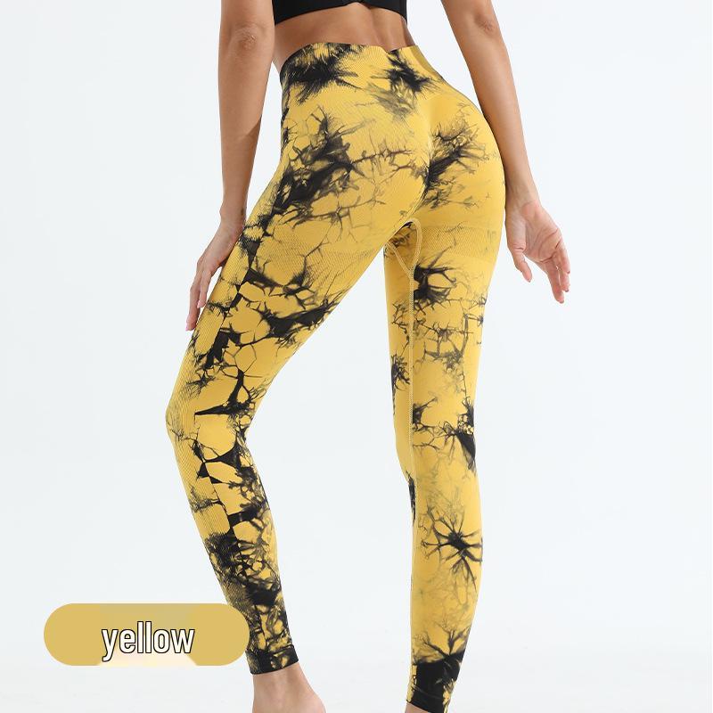 Dámske Joga Nohavice s Vysokým Pásom a Tie-Dye Vzorom - Broskyňové Zadky, Zdvíhajúce Boky, Trendy Fitness Oblečenie