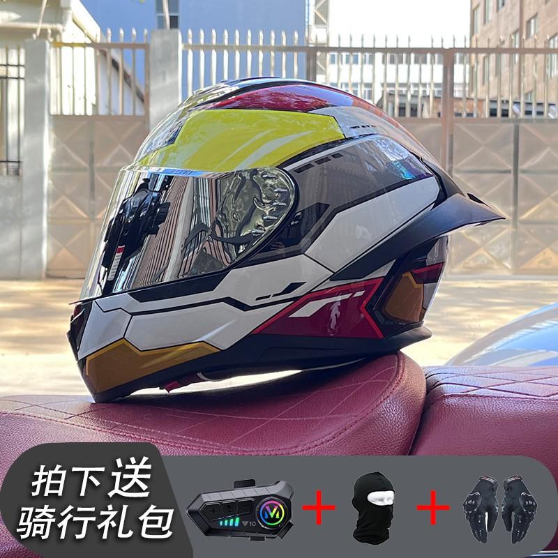 ECE/GB Certified Full Face Motorcycle Helmet With Bluetooth Intercom Men Women Use Large Rear Wing Stylish Design