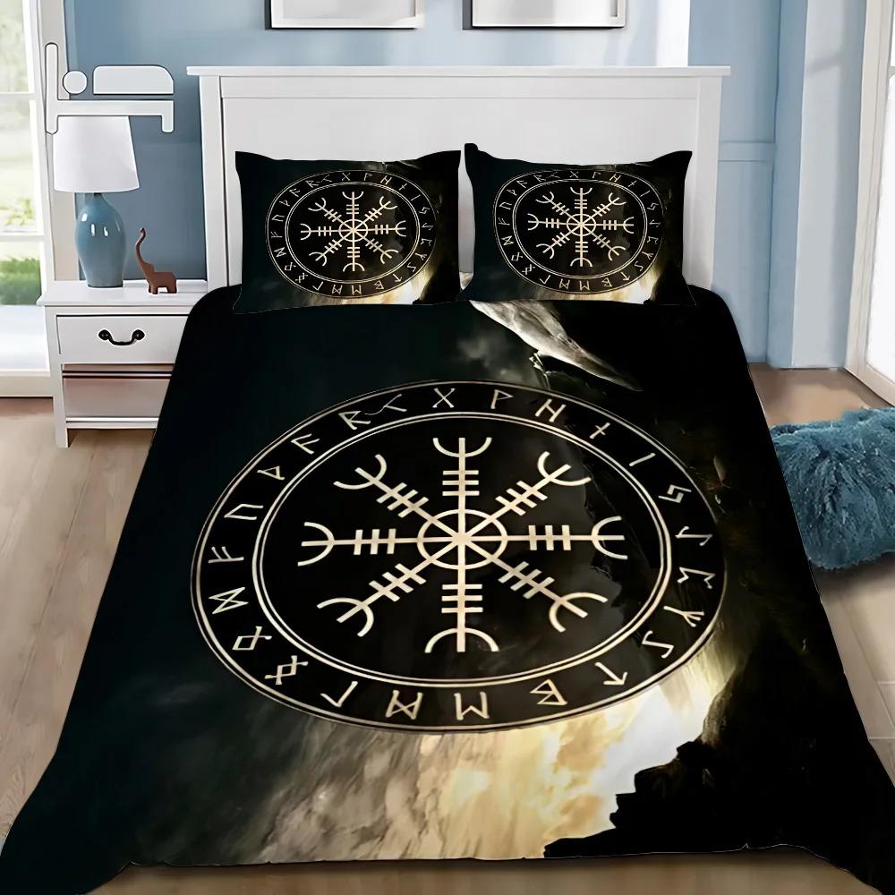 Viking Northern Germanic Culture Wolf Celtic Mystical Symbol Bedding Set Comforter Bed Home Decor Single Double Large Size