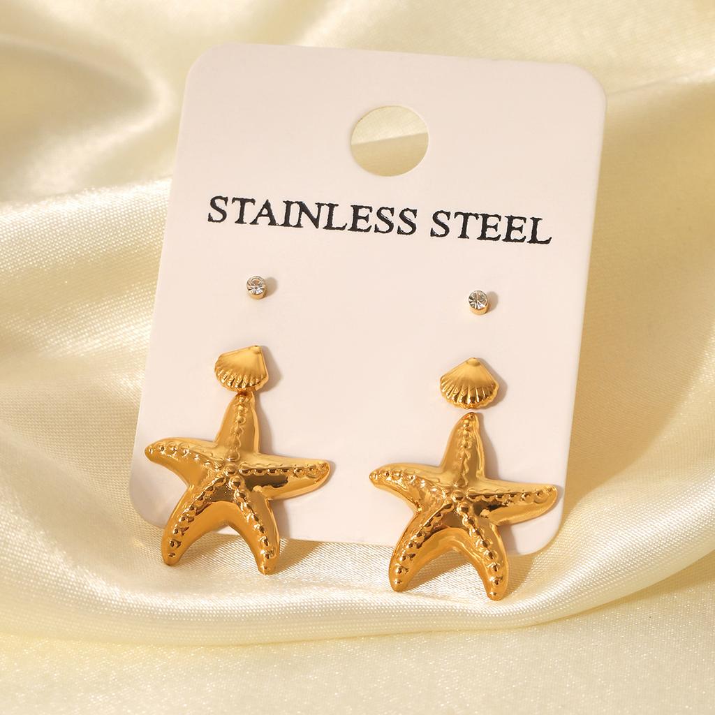 Star-shaped Jewelry Set Zircon Stud Earrings Ins Vacation Style Starfish Earrings 18k Gold Titanium Steel Accessories