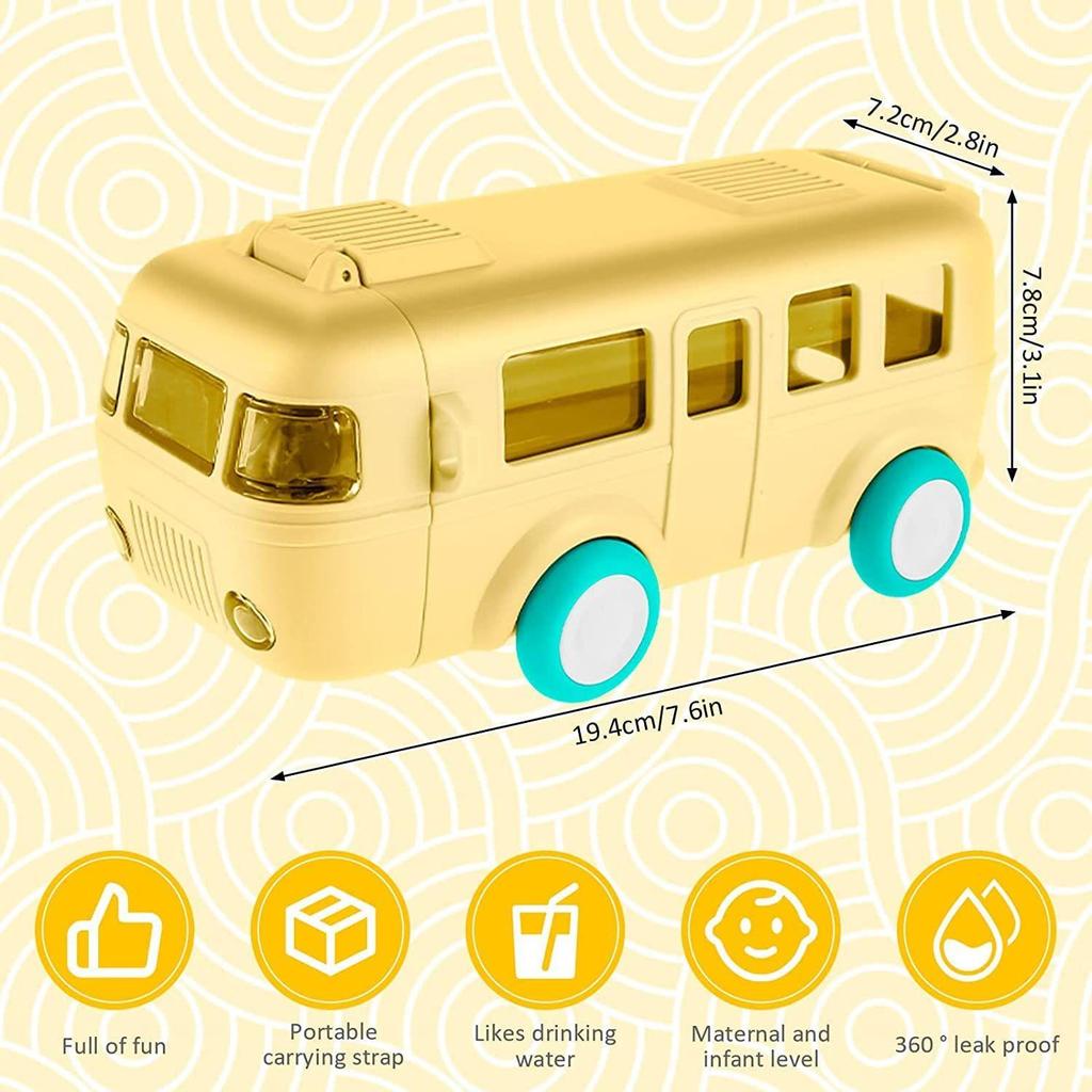 Water Bottle For Kids, Bus Shape Car Water Bottle with Straw For Kids, Portable Kid Water Cup with Shoulder Strap 500 ML