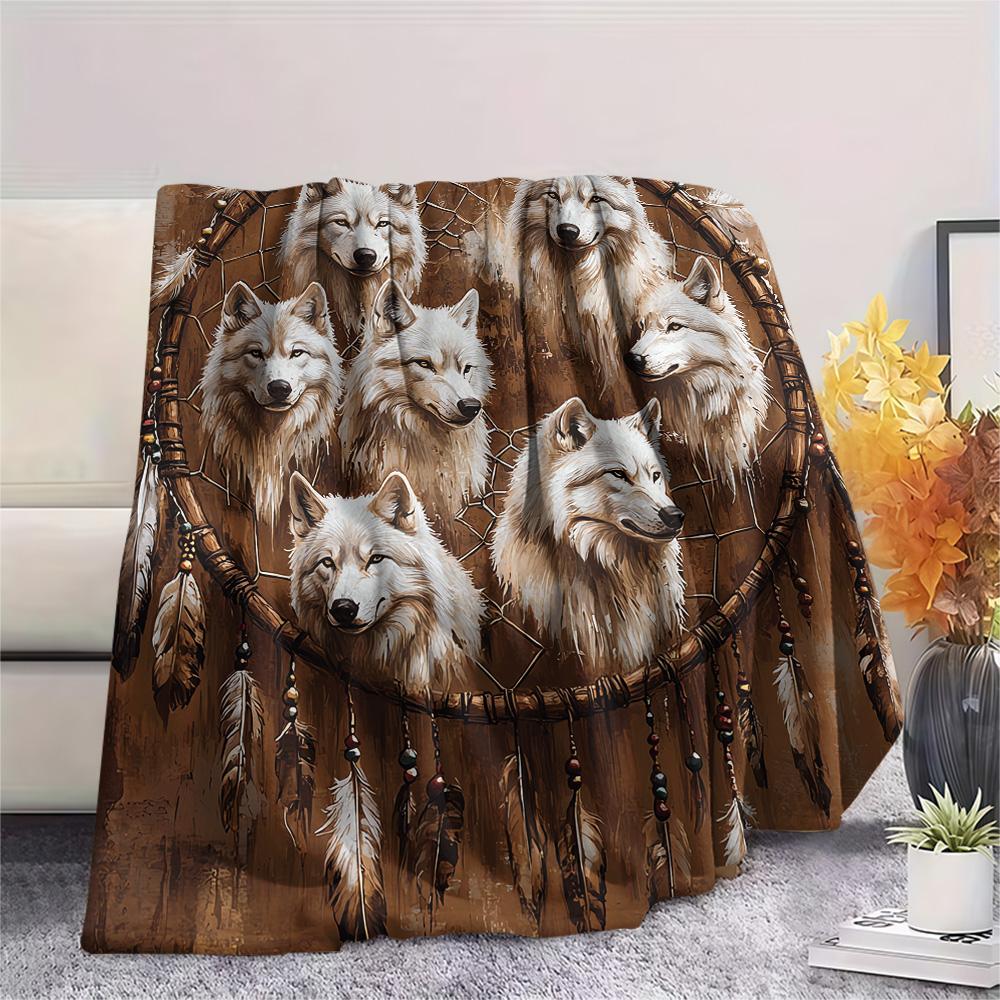 Koc Flanelowy z Nadrukiem Wilka, Wysokiej Jakości, Wygodny na Wszystkie Pory Roku, Wystrój Domu, Ciepło i Komfort, Idealny na Prezenty Świąteczne