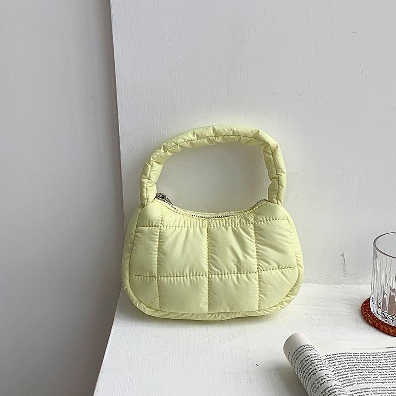 

Nylon puff handbag logo cute niche candy color handbag women s plaid cloud bag жёлтый