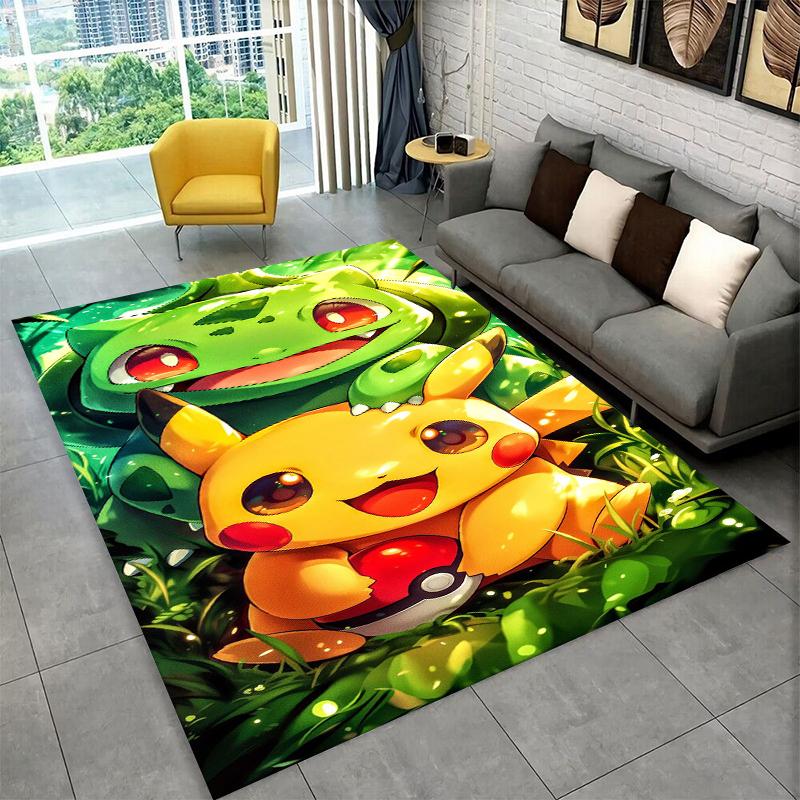 Cute Pokemon Pikachu Cartoon Carpet Rug for Playroom Bedroom Living Room Sofa Home Decor,kid Game Area Rug Non-slip Floor Mat
