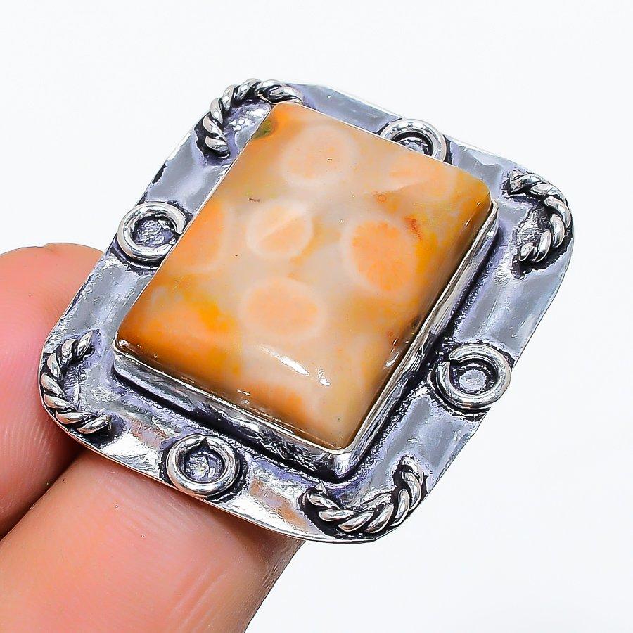 

Fossil Coral Handmade 925 Sterling Silver Jewelry Ring Size 8 b5f24