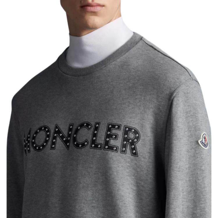 Moncler FW22 Letter Print Logo Label Crewneck Sweatshirt Men sweatshirt Gray H10918G00013809KR989