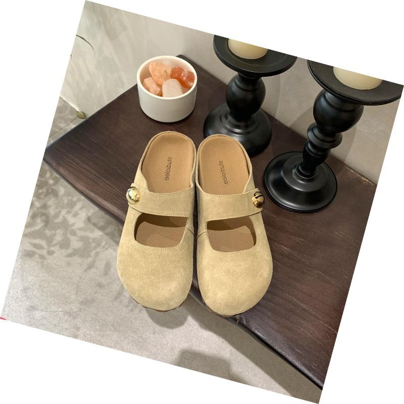 Cowhide version, height increased by 5cm~ Small golden beans, big round head, soft and cute, height increased half slippers, women