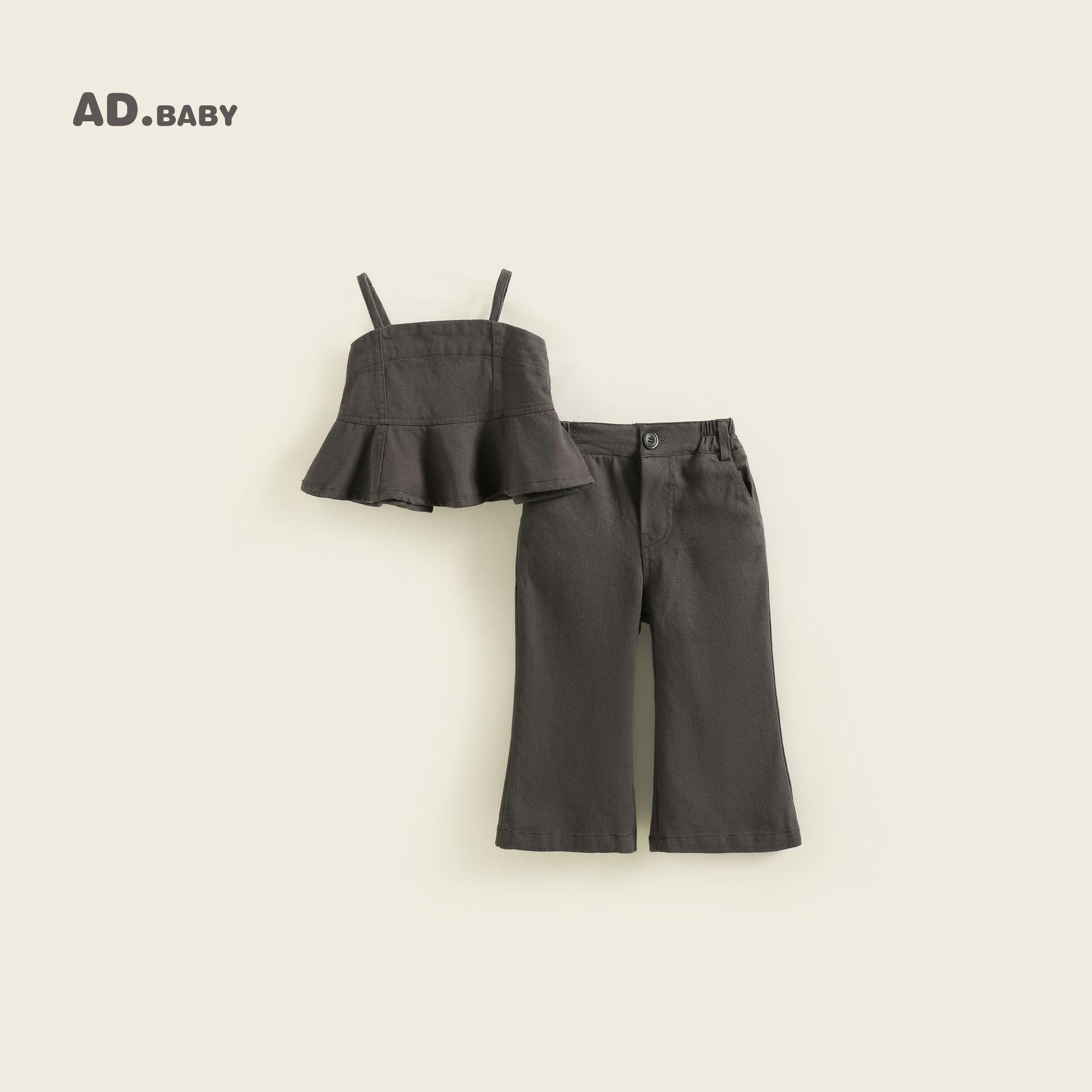 

Детская корейская мода осень 2025: Девочки Джинсовый Жилет и Расклешенные Джинсы Комплект 120 cm темно-серого