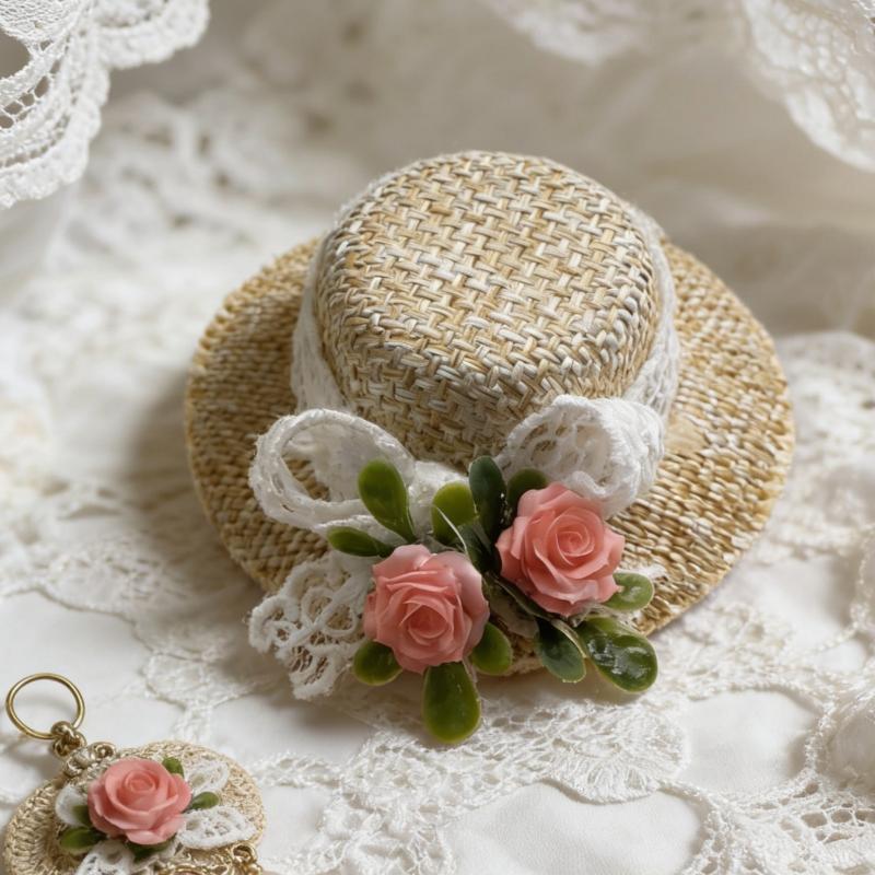 1Pcs Mini Handcrafted Straw Sun Hat Perfect for Dollhouse Summer Scene Decor