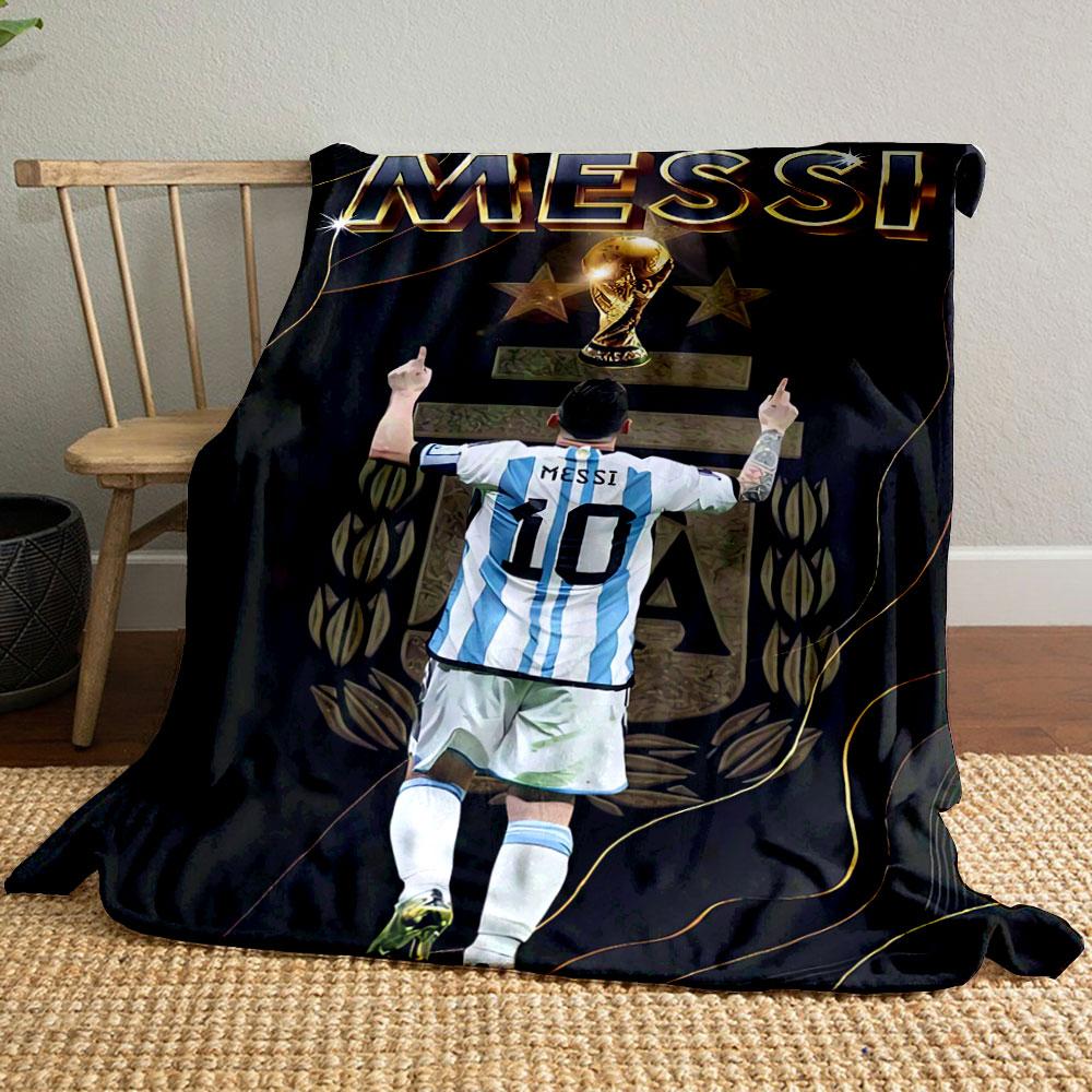 Stripes, Gold Text, Trophy, Player Celebrating In Argentina Jersey. for All Seasons Blanket Lunch Break Throw Gift