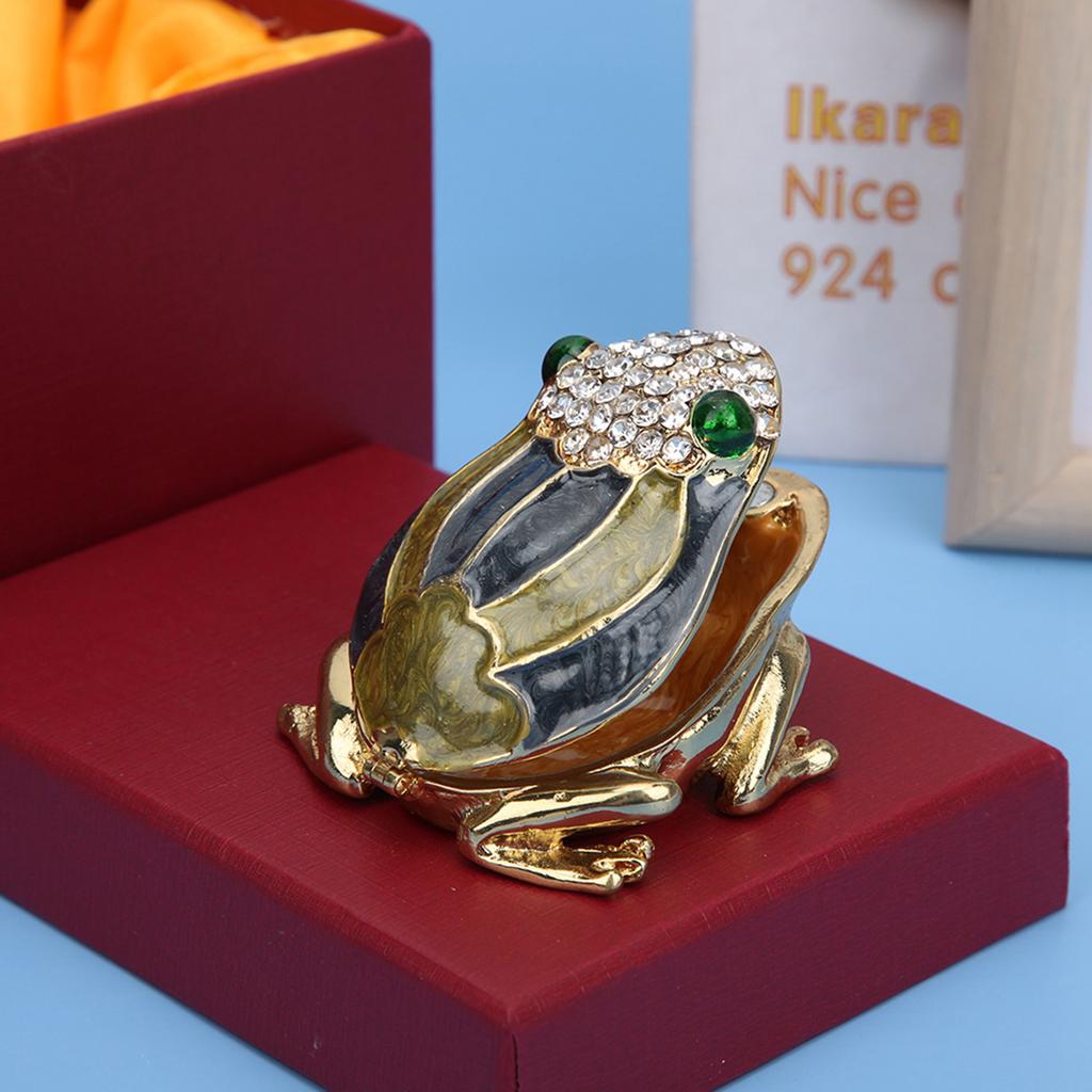 Unique Vivid Frog Ornament Diamond Inlaid Metal Decoration Gift Home Desktop Enamel FrogGray