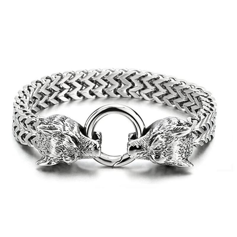 Men's Stainless Steel Wolf Head Bracelet Fashionable Designs Adjustable Length for Daily Wear and Special Occasions