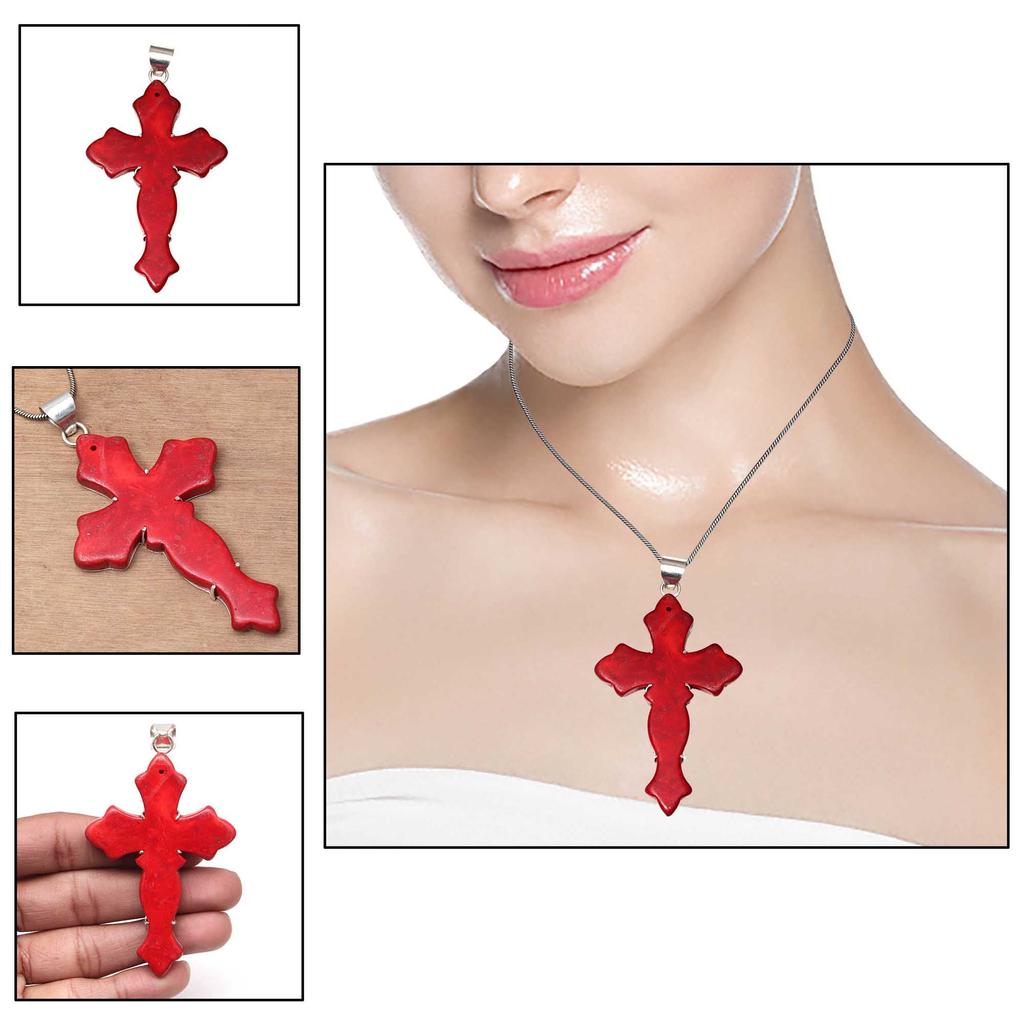 Pendant Red Coral CrosGemstone Handmade Ethnic Silver Jewelry 3.5"