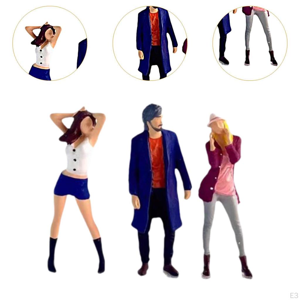 3 Pieces 1:64 Hand Painted People Figures Diorama Character Figure Mini Women Men