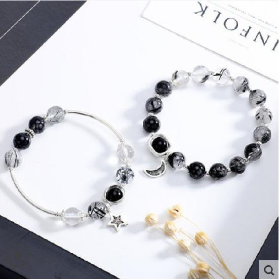 Natural black crystal couple s bracelet for women, alloy men s crystal birthstone bracelet, gift for best friends Star-shaped bracelet