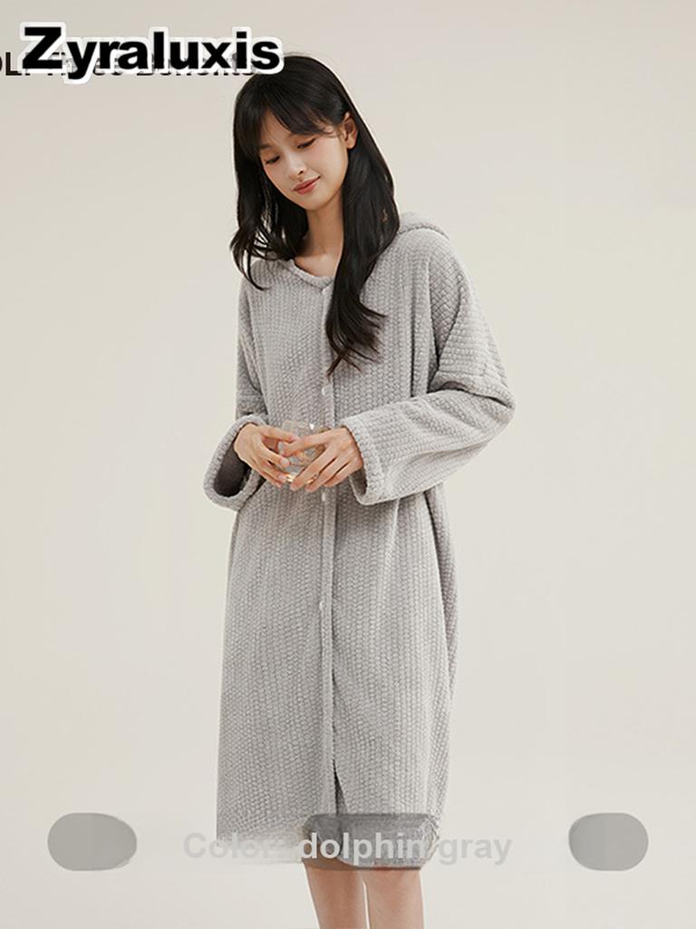 Women's Plush Bathrobe with Hooded Sleepwear for Warm Cozy Comfort