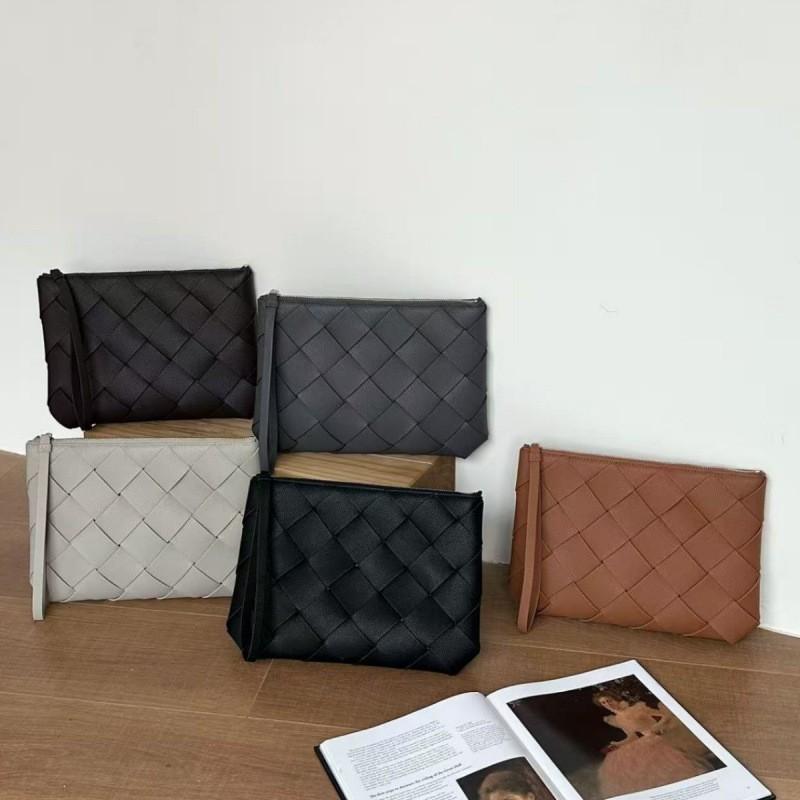 Fashion Litchi Woven Small Square Bag Casual Handheld Tote Unisex Business Commute
