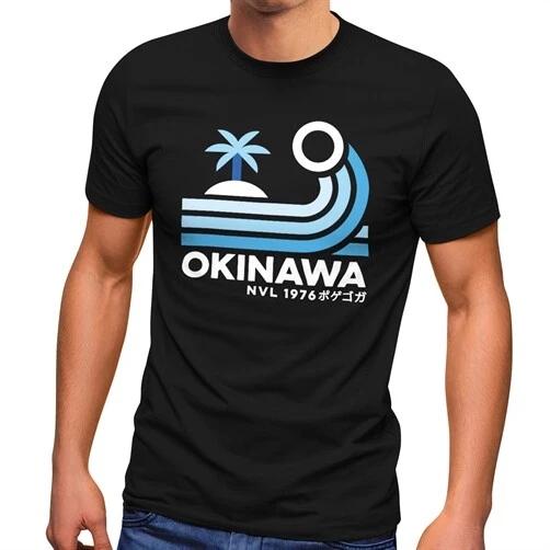 Men's 100% Cotton T-shirt Mens Tees Top Japan Okinawa Lettering Retro Palm Tree Wave Fashion Street Style-