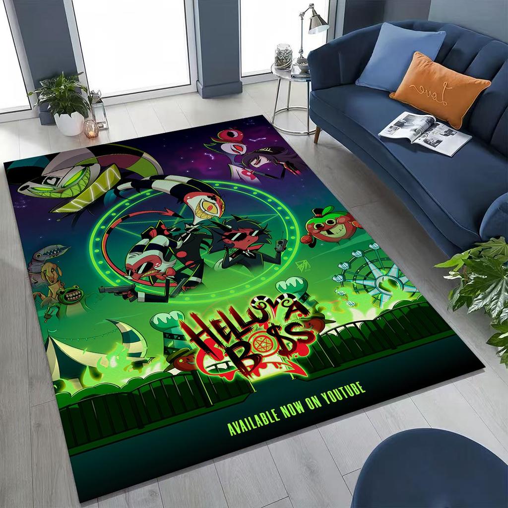 Alfombra de Dibujos Animados 3D H-Helluva Boss Blitzo H-Hazbin Hotel para Dormitorio Sala de Estar Sofá Decoración de Felpudo para el Hogar, Alfombra Antideslizante para el Suelo