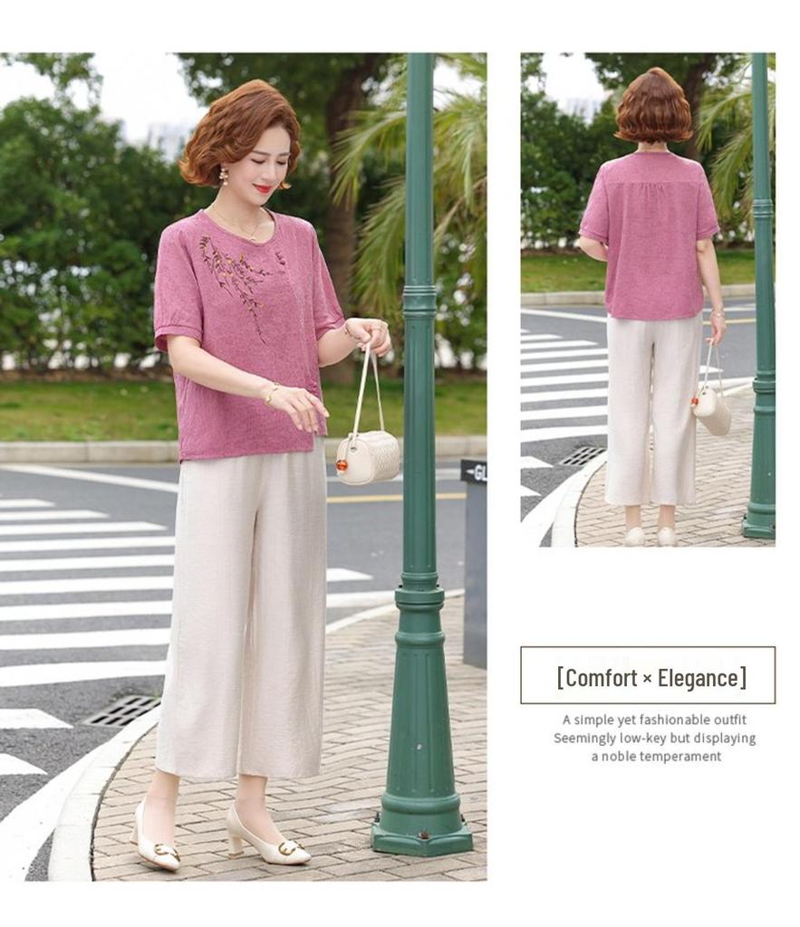 Women's Casual Summer Short-Sleeve Loose T-Shirt for Middle-Aged & Elderly