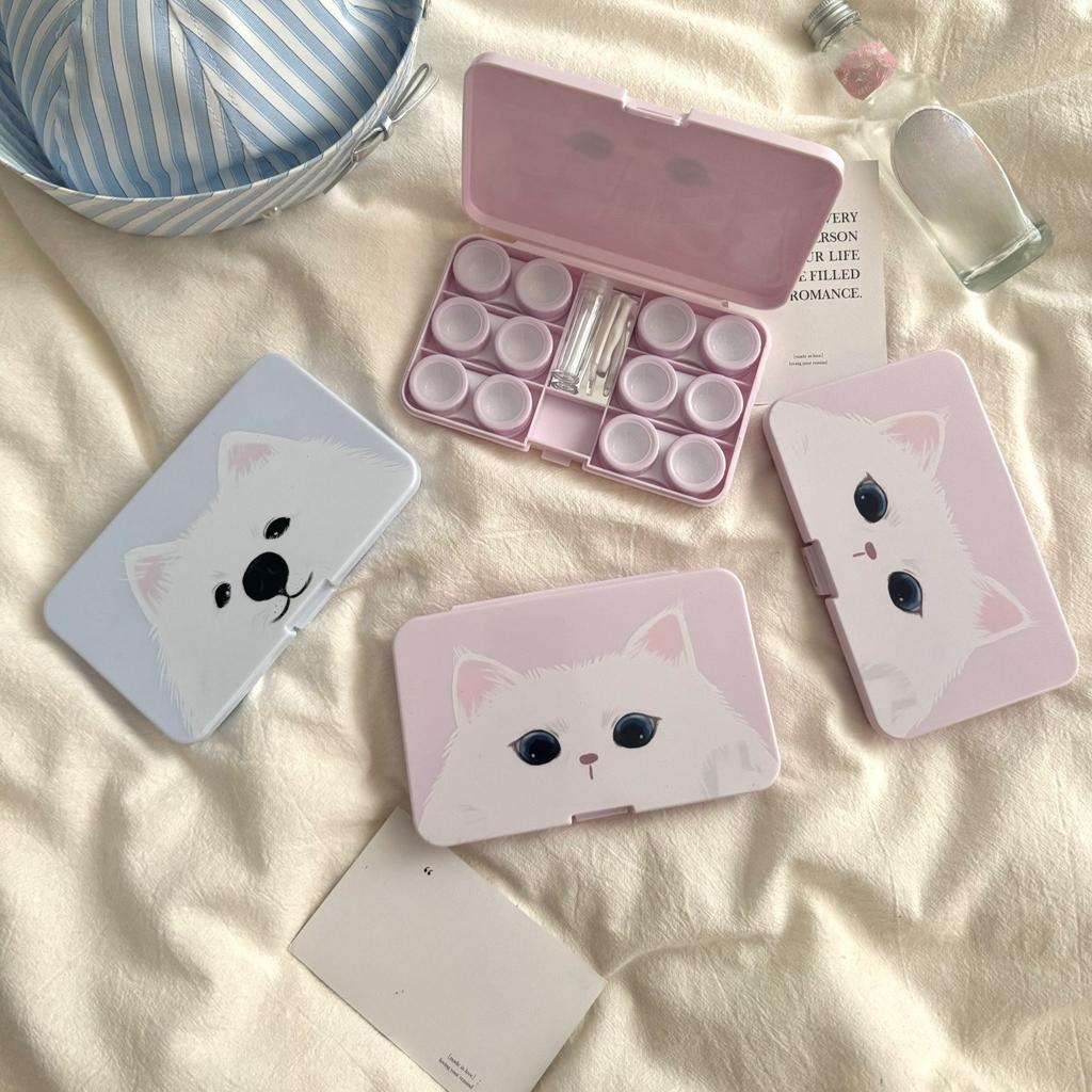With Mirror Cute Cat Large Capacity Contact Lens Case Travel Contact Lenses Case Soak Container Lenses Box for Beauty Pupil