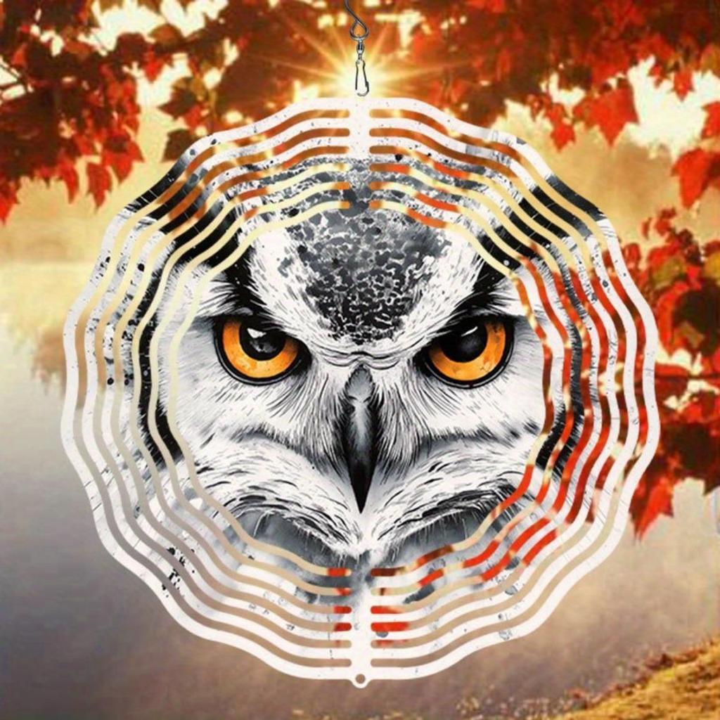 Owl Design Metal Mandala Wind Chime - Handcrafted 3D Printed Outdoor Garden Decor, Battery-Free Soothing Wind Sounds