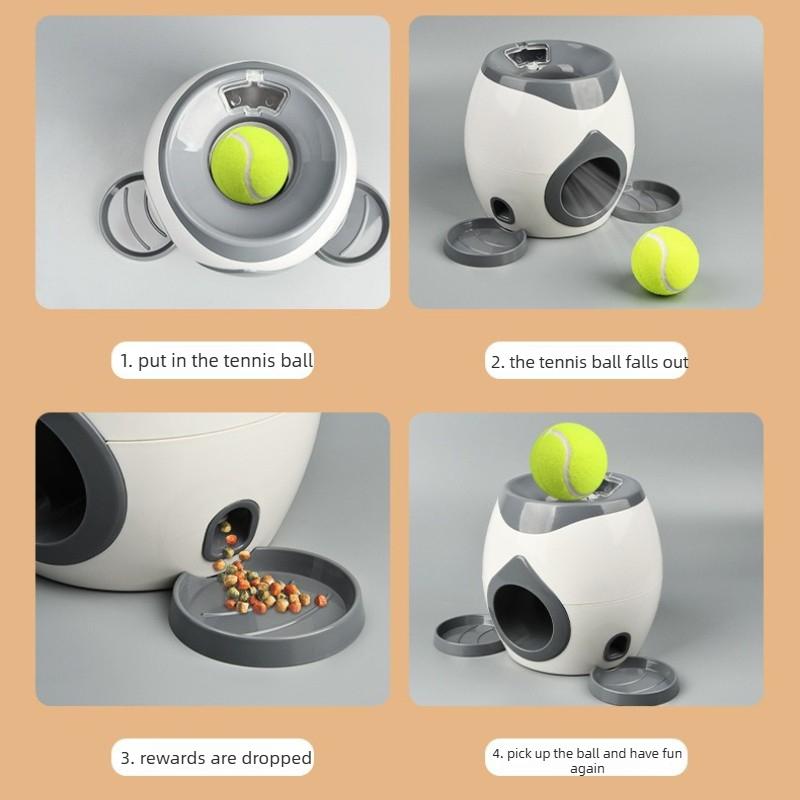 Dog Ball Launcher with 2 Balls Slow Release Food Dispenser Treat Reward Machine Automatic Feeder Dark Gray Training Toy