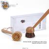 FOLI Bamboo Handle Dish Scrub Brushes - Wooden Cleaning Scrubbers with Stiff Bristles for Washing Kitchen Cast Iron Pan Pot (2PCS with Sisal & Palm