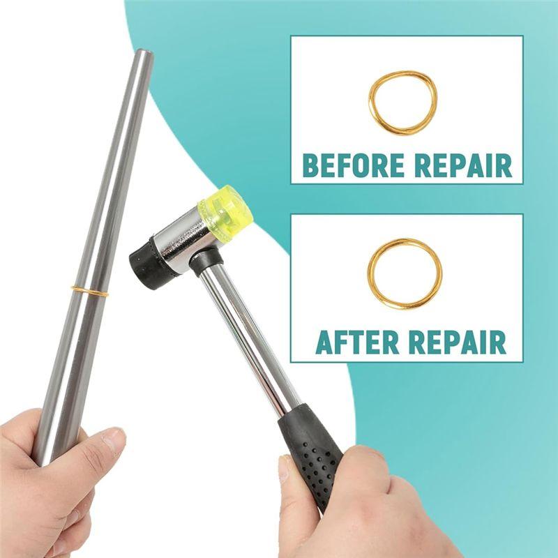 A74E-Ring Sizer Measuring Tool Ring Mandrel Steel Ring Measurer And Ring Sizer Rubber Jeweler's Mallet Hammer, Finger Stick