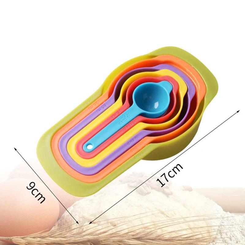 6/12 Pcs Rainbow Measuring Cup Colored Plastic Flour Measuring Spoon Scale Measuring Spoon Set Baking Accessories Kitchen Tools