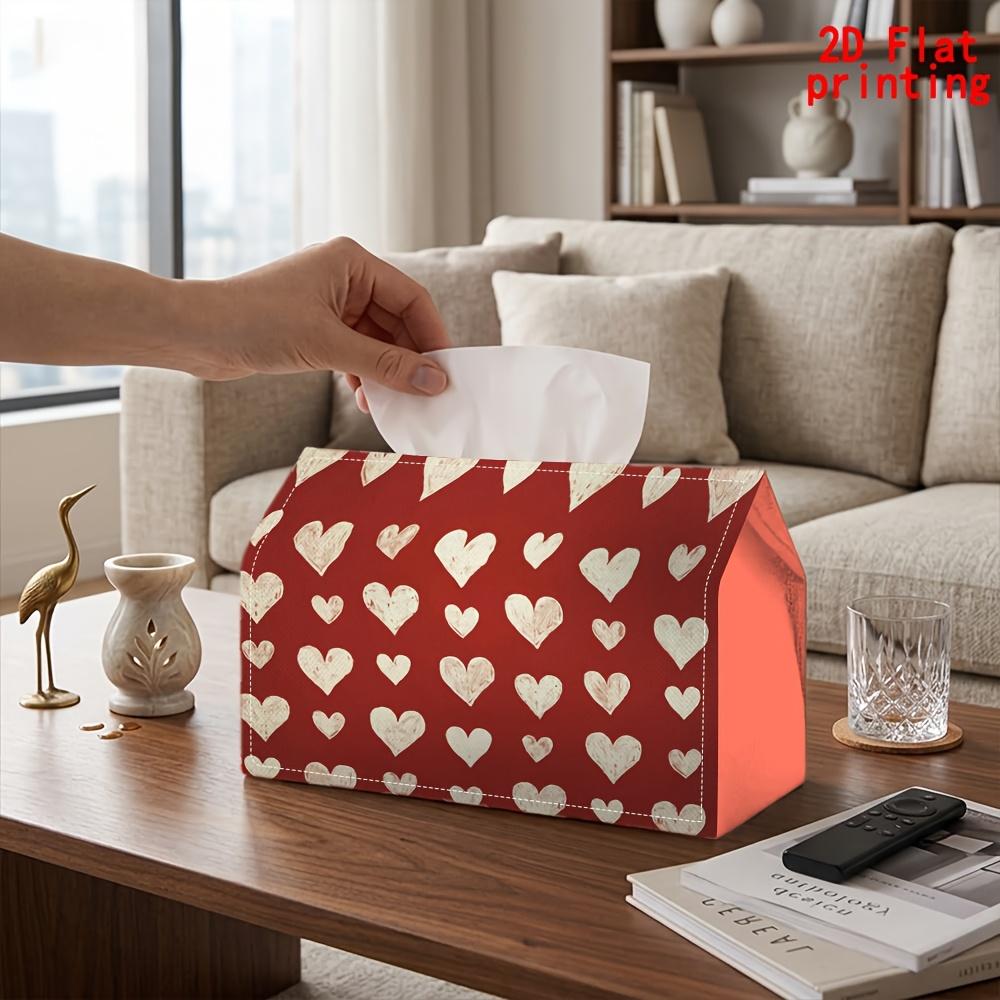 2D Flat 1pc, Tissue Box. Red White Heart Pattern Napkin Dispenser, Reusable, Daily Desktop Tissue Organizer, Suitable for Kitchen Living Room Bedroom