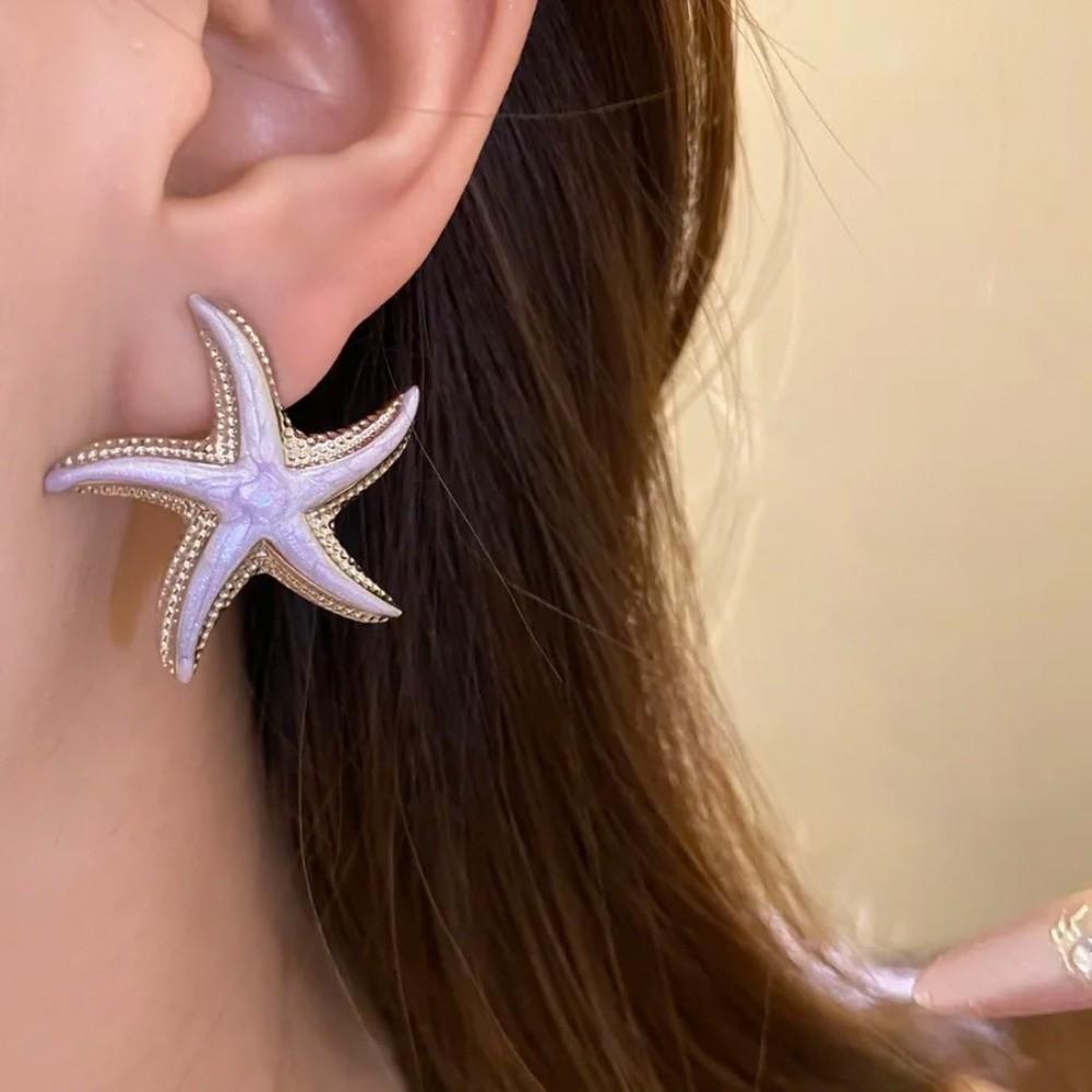 Star Starfish Stud Earrings Geometric Korean Style Earrings Cute Starfish Ear Studs  Beach Vacation