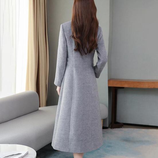 Palton de lână tiv largi Rezistent la frig Căldură damă Casual dublu piept haină de iarnă de lână de culoare pură pentru muncă